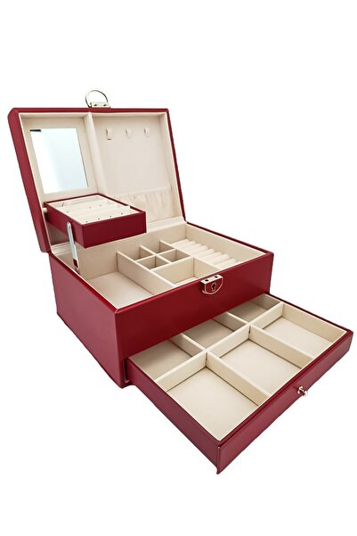 Doty Jewelry Box Made of Leather, Elegant, with Drawer, 23 cm, Red