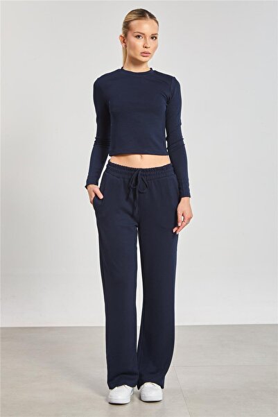 BARRELS AND OIL Women's Long Sleeve Modal Two-Piece Set - Navy Blue