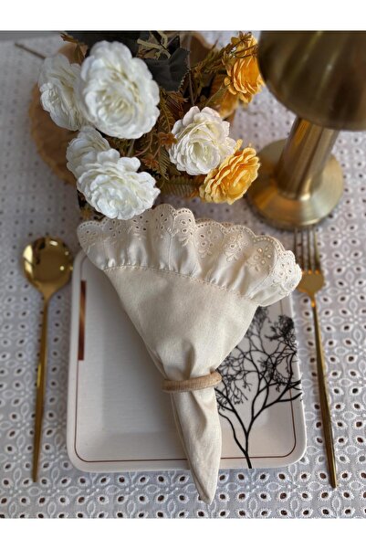 NURGİTA HOME مناديل تقديم من الكتان الخام العضوي مع حواف مكشكشة (6 قطع)