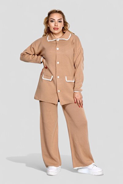 NEWCO SET DE 2 PIESE DE TRICO PENTRU FEMEIE CU DETAIL DE BUCĂTĂRIȚĂ CU BUMBACĂ CROȘĂTĂ ȘI DETAIL CU BUTON SET STILOS ȘI COMFORTABIL