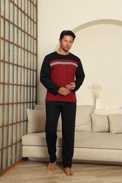 FORMO Erkek %100 Organik Doğal Pamuk Ekose Cep Detaylı Yüksek Kalite Uzun Kollu Pijama Takımı