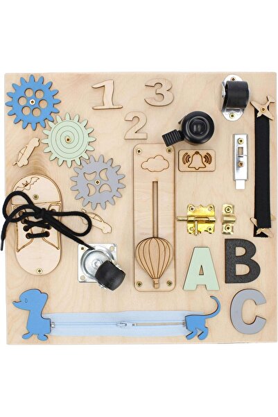 LikeSmart Placa senzoriala de lemn tip Montessori, "LikeSmart Busy Board Blue...