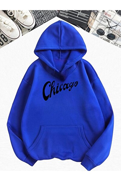 BENROMA Hanorac oversize din bumbac pieptănat cu 3 fire, cu textul SAKS CHICAGO