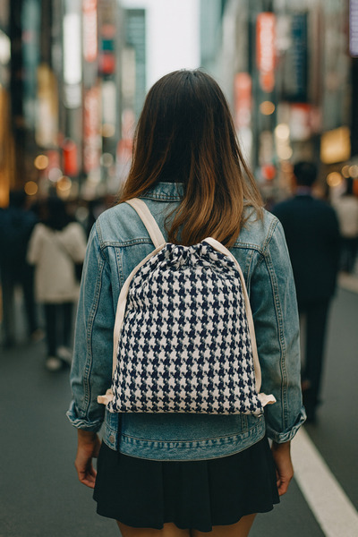 DENİMTİME Örgü Desenli Bez Denim Kumaş Unisex İpli Sırt Çantası