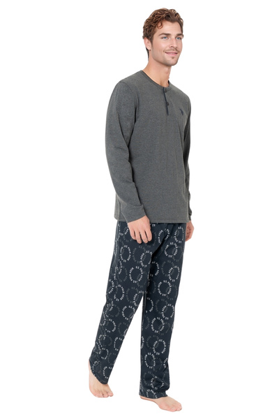 U.S. Polo Assn. Men's 100% Cotton Anthracite Melange Long Sleeve Tracksuit Set – Patterned Bottom