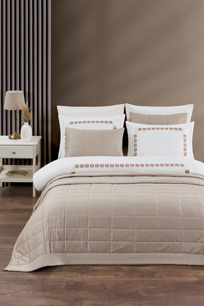 PASIONI طقم غطاء لحاف مزدوج من الساتان القطني بنسبة 100% مطرز من ألدا، لون أن...