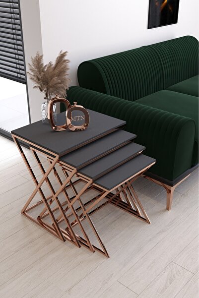 Nies Aksesuar Masal 4'lü Kare Zigon BAKIR Kaplama Antrasit Mdf