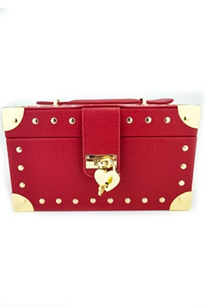 Doty - Jewelry Box in Leather with Detachable Compartment, Includes Lock and Key, Red