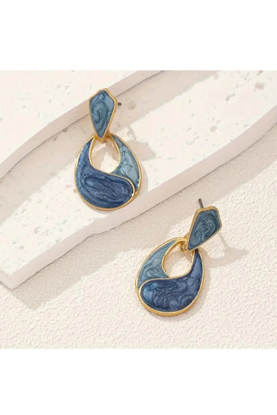 C&K Atelier Paslanmaz Çelik Mavi Desenli Damla Küpe – Modern Şık Tasarım