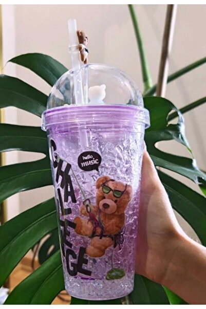 MutfakMarket زجاجة ماء مضيئة للهدايا مع شفاطة، طبقة مزدوجة، لون بنفسجي، مع دم...