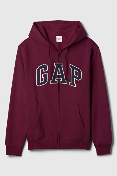 GAP Logo Relaxed Fleece Erkek Bordo Fermuarlı Sweatshirt