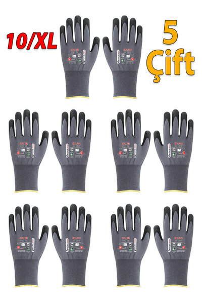 Badem10 Non-Slip 5 Pairs 10 XL Ultra Nitrile Coated Gloves Size Safety Protective Industry Type Work Gloves