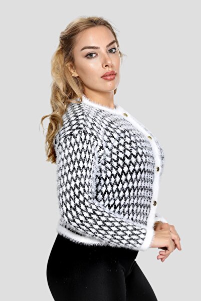 NEWCO Women's Gold Button Detail Yumoş Stylish Comfortable Fit Asymmetric Pattern Cardigan Jacket Sweater