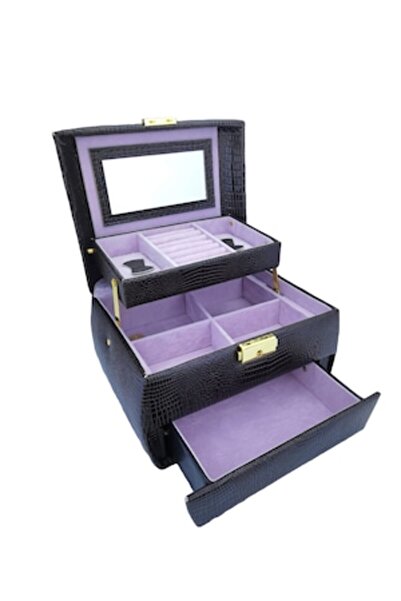 Doty Elegant Jewelry Box with Croco Synthetic Leather, Brown,