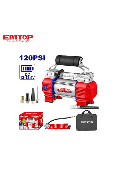EMTOP "EMTOP منفاخ كفرات محمول 12V – منفاخ هواء أوتوماتيكي للسيارة بأداء عالي وسريع"