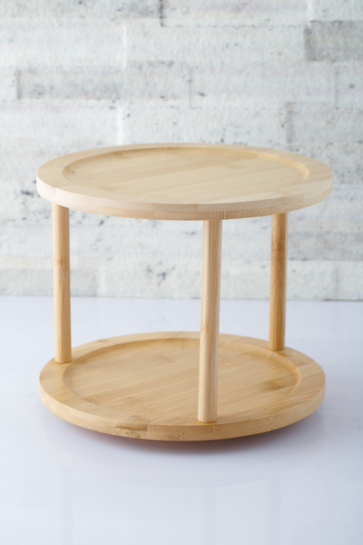 ANJEAHOME Novi 14-Piece 250 ml Glass Spice Jar Set with Bamboo Lids, 2-Tier Rotating Bamboo Stand and Spoon (with Labels)