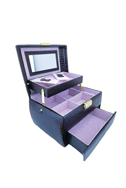 Doty - Jewelry box made of ecological crocodile-style leather, elegant, black