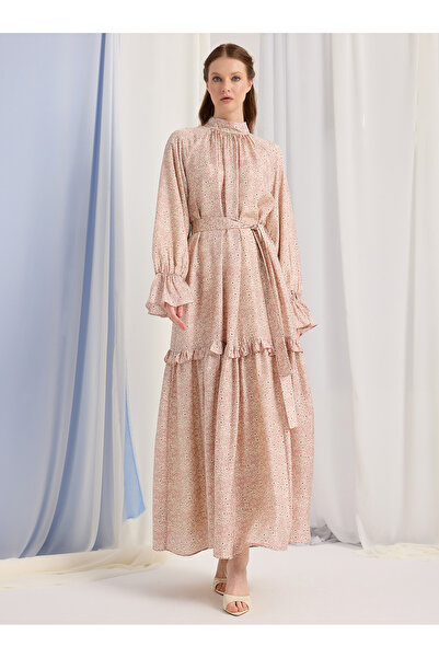 Store Wf Pembe Çiçek Desenli Uzun Elbise