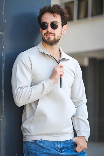 Oksit Мъжка блуза с цип, двуслойна, с полуяка и тясна кройка Barrac