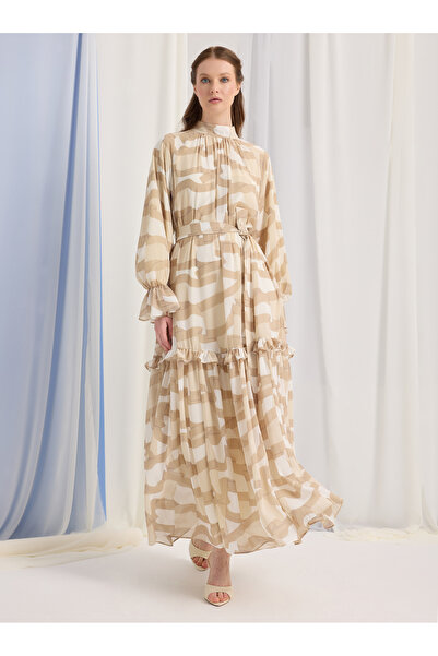 Store Wf فستان طويل من الشيفون بنقشة بنية