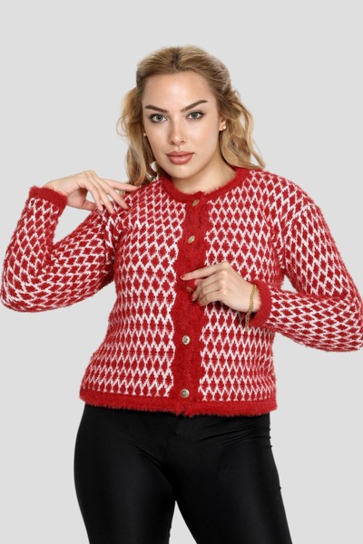NEWCO Women's Gold Button Detail Yumoş Stylish Comfortable Fit Asymmetric Pattern Cardigan Jacket Sweater