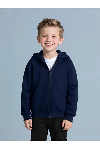 LOUİSA Erkek-Kız Çocuk Lacivert Kapşonlu Fermuarlı Hırka