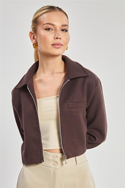 BARRELS AND OIL جاكيت فليتو كروب للنساء مع جيوب - بني