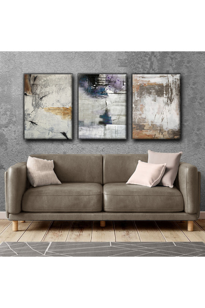 Harikabirev MODERN SOYUT MOTİF TABLO |3LÜ DİKEY ÇERÇEVESİZ KANVAS TABLO ÇSDKY...