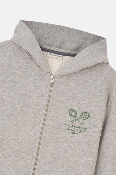 Socrates Dergi Tennis Club Soft Fleece Zip-Up Hoodie - Gray Melange
