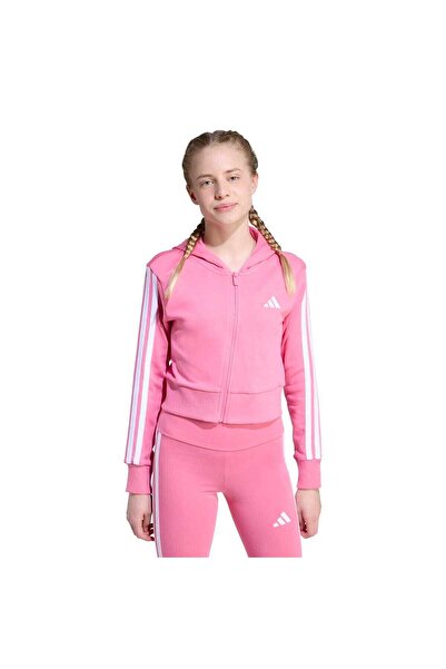 adidas 3 Stripes French Terry Full Zip Cr Kız Çocuk Pembe Kapüşonlu Ceket