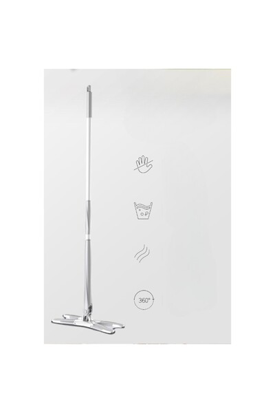 Flippy Flat Mop, Flippy, with Wringing System, 2 Cloths Included, Telescopic Length 140 cm, Silver