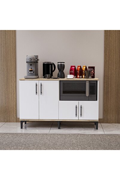 Desire Multifunctional Coffee Corner Cabinet – Modern Design, Oak &amp; Glossy White