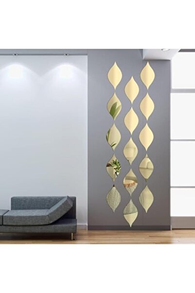 Slasa 15-Piece Golden Acrylic Teardrop Wall Stickers by SLASA, 30 x 16.8 Inches, Self-Adhesive, 3D Removab
