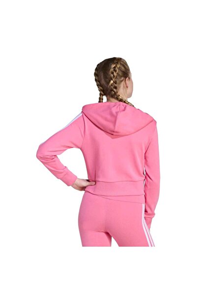 adidas 3 Stripes French Terry Full Zip Cr Kız Çocuk Pembe Kapüşonlu Ceket