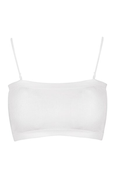 OEM Strapless Ribbed White Bra with Detachable Straps for Women - One Size