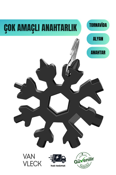 VAN VLECK Breloc cu șurubelniță multifuncțională în formă de fulg de zăpadă – unealtă portabilă, deschizător de conserve și sticle