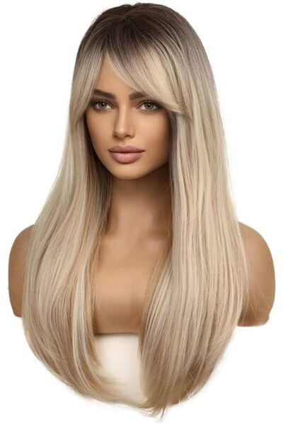 zola Synthetic hair wig, long bangs, blonde highlights, length 60-65 cm, universal size