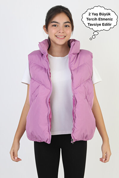 ASYAKİDS CLUB Girl's Pocketed Lined Waterproof and Rainproof Seasonal Puffer Vest