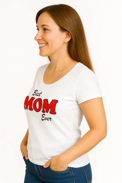 OEM Tricou de damă cu textul Best MOM Ever, 100% bumbac, alb