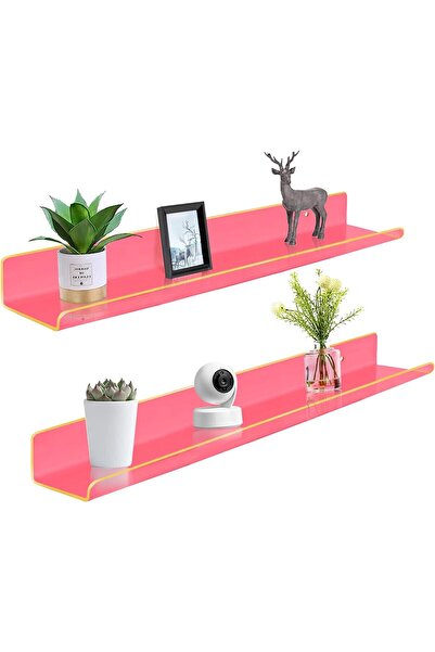 Slasa Acrylic U-Shape Floating Wall Shelf Set of 2 Neon Pink 24 Inch Wall Mou...