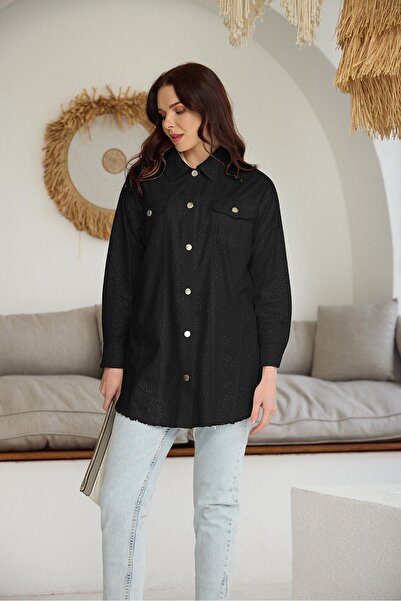 Moodbasic KRİSTAL SERPME TAŞLI KOT CEKET