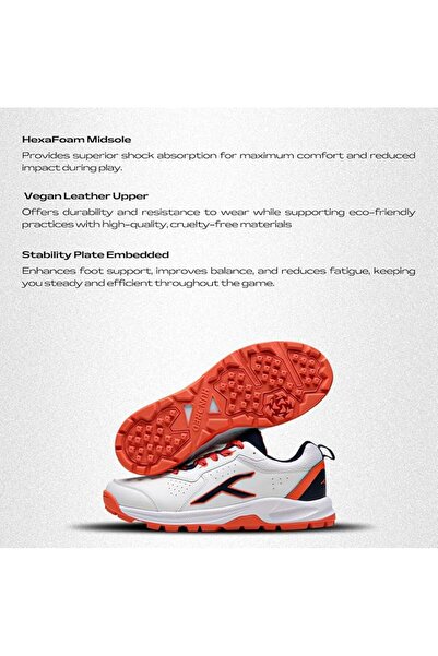 Hundred HyperDrive Cricket Shoes White/Navy/Orange 8 UK | TerraSpike Rubber Studs Unisex