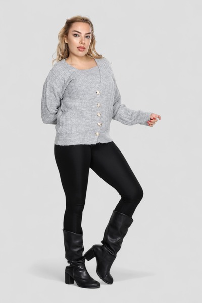 NEWCO Women's 2-Piece Knitwear Cardigan Set with Straps, Button Detail, Stylish and Comfortable, Suitable for Both Night and Office Style