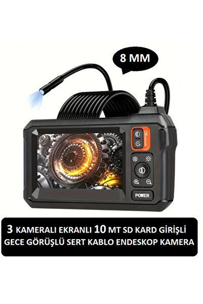 whitetech Ekranlı 3 Kameralı 10Mt Sert Kablo Sd Kart girişli Gece Görüşlü End...