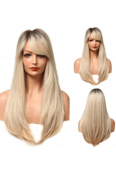 zola Synthetic hair wig, long bangs, blonde highlights, length 60-65 cm, universal size