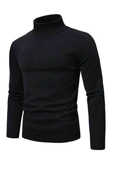 Wkm Denim تيشيرت رجالي محبوك بأكمام طويلة ورقبة عالية بنمط صياد السمك