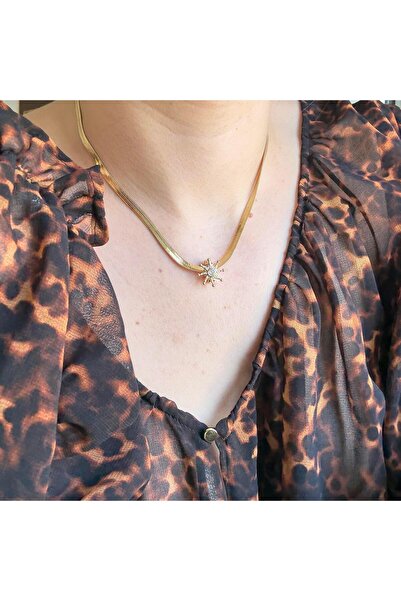 Alice İsstanbul Steel Italian Chain Stone Sun Detail Necklace