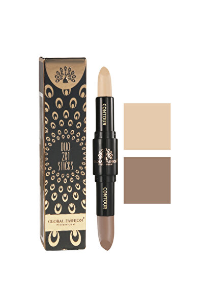 global fashion قلم تحديد وإضاءة ثنائي 2 في 1 - 4 درجات لونية، كريمي إلى بودرة، قلم نحت مزدوج الأطراف، مقاوم للماء