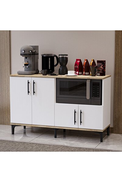 Desire Multifunctional Coffee Corner Cabinet – Modern Design, Oak & Glossy White