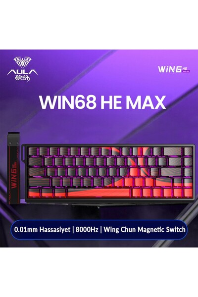 Aula Win68 He Max Manyetik Klavye Rapid Trigger Wing Chun Switch 8000Hz RGB TKL Hot Swap Oyuncu Klav